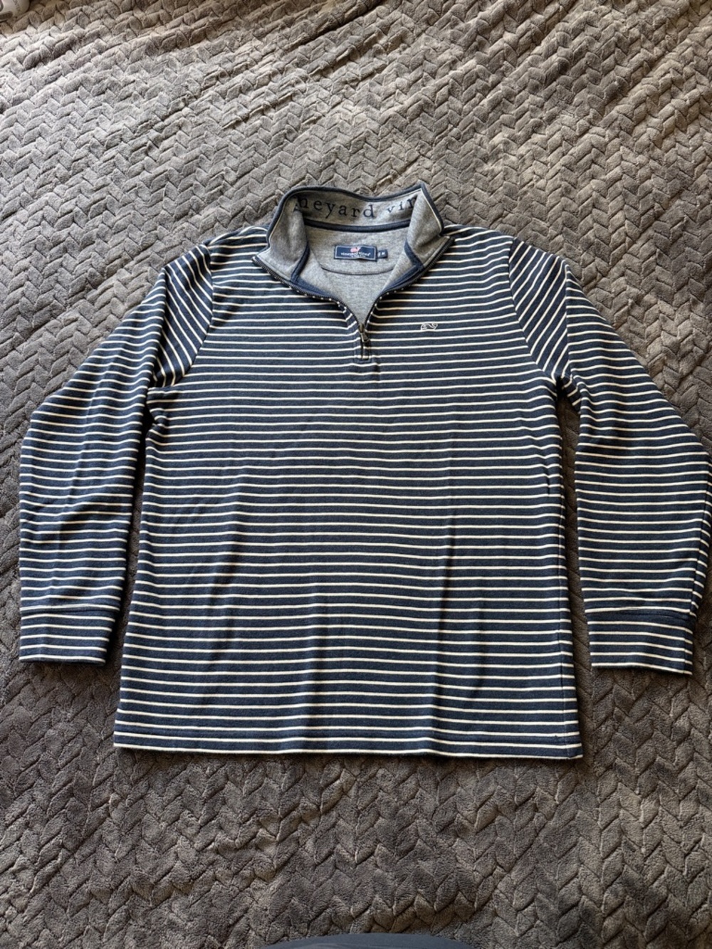 Vineyard Vines Navy & White Striped Half-Zip Pullover Mens Size Medium
